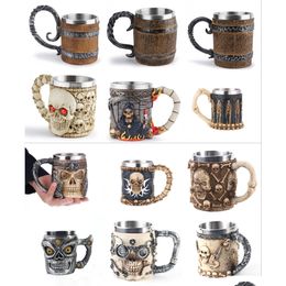 Mugs Latest Skl Stainless Steel Drinking Cup Skeleton Beer Stein Tankard Coffee Mug Tea Tumbler Halloween Bar Drinkware Gift Drop De Dh8Kl
