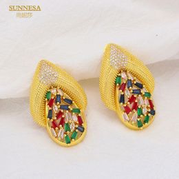 Backs Earrings Dubai 18k Gold Plated Jewelry Luxury Colored Zircon Drop Fashion Big For Women Party Accessories
