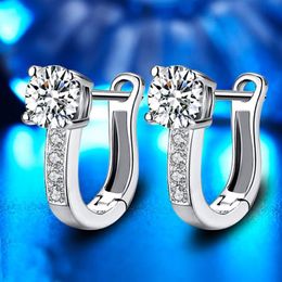 Personality U Shape Stud 925 Silver Earrings With Cubic Zirconia Small Cute Dangle Earring For Women Girl Gifts EH040216S