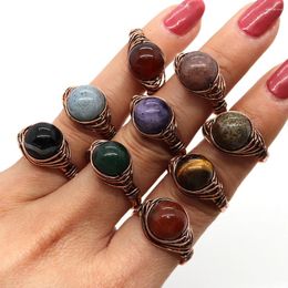 Cluster Rings Natural Stone Open Adjustable For Women Round Ball Amethyst Opal Quartz Crystal Agate Tiger Eye Party Wedding Ring
