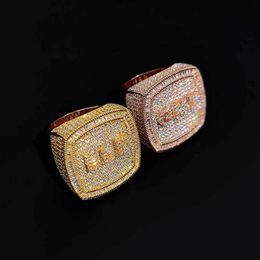 With Side Stones Customized letter Cuban HipHop ring jewelry Zircon 18K Gold Plating Personality Design Couple Fashion Brand dust 310A
