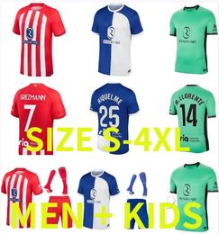 Atletico Madrids soccer jerseys 23/24 JOAO FELIX 2023 2024 MORATA M. LLORENTE Correa camiseta football shirt uniforms away men kids kit GRIEZMANN R. DE PAUL CARRASCO