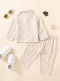 Clothing Sets Toddler Baby Boy Spring Cotton Linen Outfit Long Sleeve Button Down Shirts Elastic Waist Pants 2Pcs Clothes Set (A1