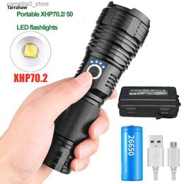 Torches Portable XHP70/50 LED Flashlight Aluminium Alloy 5Modes Zoom USB Rechargeable 18650/26650 battery Best Camping Outdoor Emergency Q231130