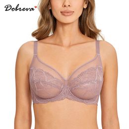 Bras DOBREVA Women's Minimizer Bra Lace Floral Plus Size See Through Unlined Full Coverage Bralette With Underwire 231129