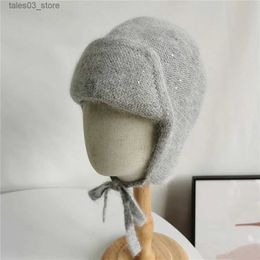 Beanie/Skull Caps Women Hat Winter Angora Knit Earflap Warm Autumn Outdoor Skiing Accessory For Teenagers Q231130