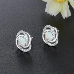Sterling Silver ed Knot Stud Earrings For Women Cubic Zirconia White Opal Stone Wedding Gifts321A