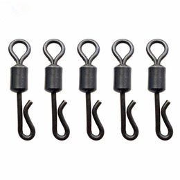 100pcs Matte Black Rolling Quick Change Swivels Carp Rigs Long Body Q-shaped Swing Snap Connector Carp Fishing Accessories236L