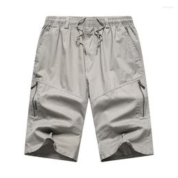 Men's Pants Summer Cotton Casual Men Solid Multi Pocket Beach Jogger Calf-Length Mens Elastic Waist Outdoor Cargo Shorts Man