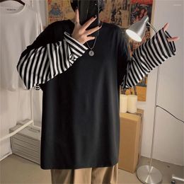 Men's T Shirts Black Autumn Striped T-Shirts Fashion O Neck Patchwork Hip Hop Casual Tops Tee Men Cool Harajuku Ulzzang For Boys