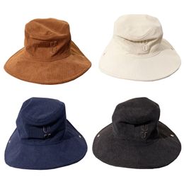 Brand Fisherman Hat Letter Bucket Hats for Women Men Outdoor Windproof Wide Brim Caps Luxury Corduroy Sun Hat Bonnet