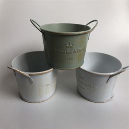 10Pcs lot D12XH6 Vintage Nostalgia Tin Planter Galvanised Buckets Wedding Succulents Pot Romancique de Paris Since 1898 T2005292524