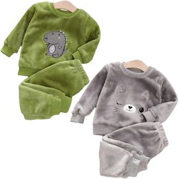 Pajamas Baby Boy Winter Sets Plush Hooded Jacket 2pcs Children's Casual Outfit Suits Kids Arctic Velvet Tracksuit Toddler Girl Clothing 231129