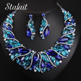 Vintage Statement Crystal Necklace Earrings Set Retro Dubai Bridal Jewellery Sets Women's Party Luxury Big Colourful Jewellery G248u