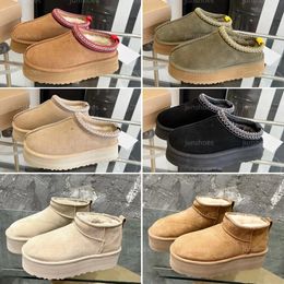 Designer Sapatos Mulheres Tazz Chinelos Moda Tasman Fur Slides Clássico Semente Mini Plataforma Bota Slip-on Luxo Camurça Lã Inverno Tornozelo Botas Tamanho 35-41