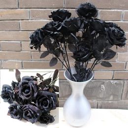 Decorative Flowers 5pc Artificial Flower Black Rose Bouquet Peony Fake For Home Living Room Weeding Party Chritmas Decoration Year Decor