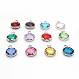 New Trendy 8.6MM Round Crystal Birthstone Silver Charm Beads for Wholesale (No Chain)