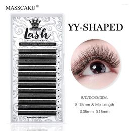 False Eyelashes YY Extension Lashes Y Shaped 0.07mm D Curl 8-15mm Single Tray Lash Easy Premade Fans 2D