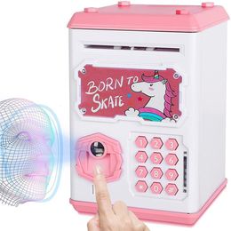 Novelty Items Electronic Piggy Bank for Kids Cash Money Saving Box Fingerprint and Face Scan Password Lock 230428