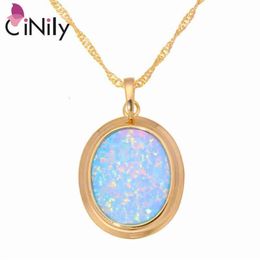 Cinily Green & Blue Fire Opal Stone Necklaces Pendants Yellow Gold Colour Oval Dangle Charm Luxury Large Vintage Jewellery Woman236r