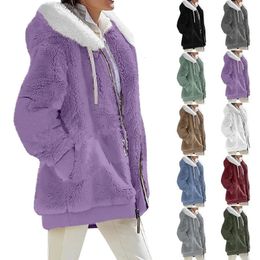 Womens Jackets Winter Fashion Coat Casual Hooded Zipper Ladies Clothes Cashmere Autumn Women Fleece Jacket Solid Color Coats 231129