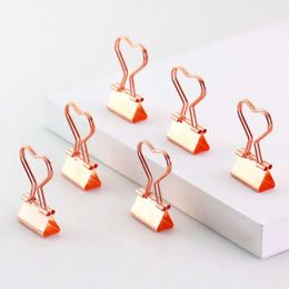 Clipboards TUTU 12pcslot Solid Color Rose Gold Metal Binder Clips Notes Letter heart shape Paper Clip Office Supplies H0026 231130