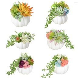 Decorative Flowers Artificial White Pumpkin Bonsai Table Decoration For Dining Room Fall Simulation Succulent Cactus Potted Halloween