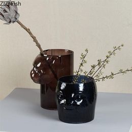 Vases Transparent Glass Otter Bear Head Statue Desk Decor Ornaments Flower Insert Painted Glazed Vase Home Decoration Modern238r