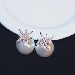 Bling Bling ins fashion designer double sided lovely cute star crystals diamonds pearl stud earrings for woman girls286T