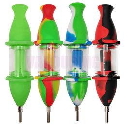 Latest Colourful Smoking Silicone Hookah Bong Pipes Portable Removable Herb Tobacco Philtre Waterpipe Bubbler Oil Rigs 10MM Metal Tip Nails Straw Cigarette Holder