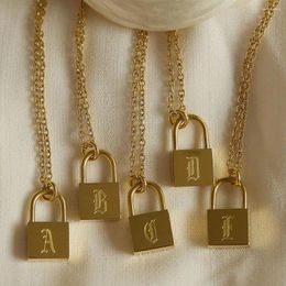 Pendants Fashion Male Jewelry Ancient English Letters Engraved Lock Pendant Stainless Steel 18K Gold Palted Chain Necklaces For Women Men