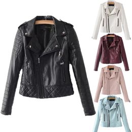 Womens Leather Faux AutumnWinter Coat Short Jacket Zipper Casual Quilted Thread Trend PU Fashion Motorcycle 231129