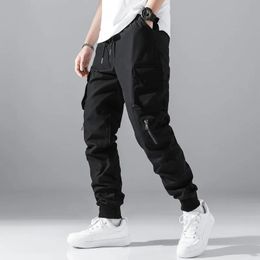 Men's Pants Men Zip Detail Flap Pocket Side Drawstring Waist Cargo Pants 231129