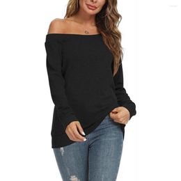 Women's T Shirts Women Boat Neck Long Sleeve Casual Breathable Tunic Top Daily Pullover Sexy Party Soft Summer Holiday Off Shoulder Solid