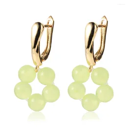 Dangle Earrings Fashion Women Gemstone Drop Earring Opal Turquoise Crystal Flower Statement Funky Aesthetic 18K Gold Plated Huggie Hoop
