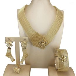 Necklace Earrings Set Yuminglai Brazilian 24K Italian Design Jewellery Dubai Gold Plated Elegant For Women FHK15102