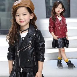 Jackets Autumn Winter Baby Girls Solid color lapel PU leather Kids Fashion Leather Jackets Children Outerwear Clothes 312Y 231130