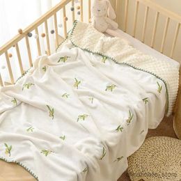 Blankets Swaddling Baby Blanket Embroidered Newborn Baby Comforter Blanket Swaddle Warp Infant Kids Microfiber Cuddle Quilt R231130