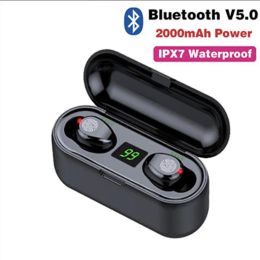 2000mAh F9 TWS Wireless Earphone Bluetooth V5.0 Earbuds Headphone LED Display Power Bank Headset Mic with box packing 12 LL