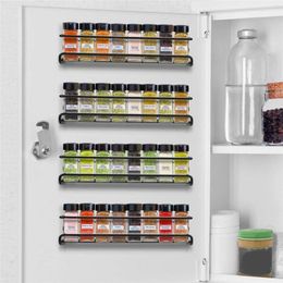 Organisation 4PCS Kitchen Seasoning Spice Rack Wall Mounted Carbon Steel Spice Bottle Storage Holder Condiment Pepper Jar Organiser Shelf