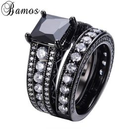 Wedding Rings Bamos Romantic Black & White Zircon Ring Sets For Couple Gold Filled Party Engagement Love Anillos RB0150290w