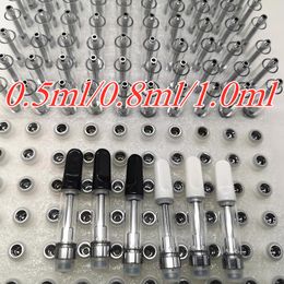 0.5ML 0.8ML 1ML Vape Cartridges E-cigarette Empty 4pcs oil holes for Thick Oil Atomizers Screw in Tip Ceramic Coil 510 thread Atomizer Glass Tank OEM Logo Foam Packaging