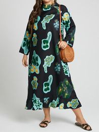 Plus Size Dresses 5XL VONDA Bohemian Maxi Dress Women Floral Print Long Sleeve Oversized 2023 Summer Casual Loose Party Robe Femme