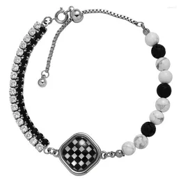 Link Bracelets Eetit Vintage Statement Glass Resin Square Checkerboard Beads Chain Handmade Bracelet Bangle Fashion Zinc Alloy Wrist Jewellery