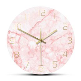 Natural Pink Marble Round Wall Clock Silent Non Ticking Living Room Decor Art Nordic Wall Clock Minimalist Art Silent Wall Watch 2248B