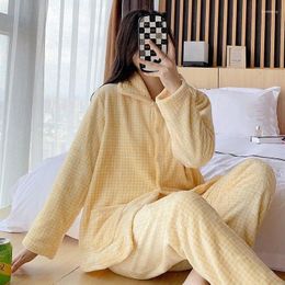 Women's Sleepwear 2023 Autumn Winter Thick Coral Fleece Pajamas Set Loungewear Plus-plus-size Cute Flannel Long-sleeved