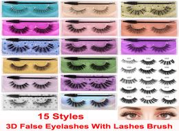 15 Styles False Eyelashes 3D Mink Lashes With Mascara Brush Soft Thick Natural Glitter Extension Mink Lashes Reusable Eye Makeup E8514084