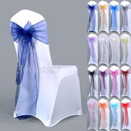 Sashes 25pcs Sheer Organza Chair Sashes Bow Cover Band Bridal Shower Chair Design Wedding Party Banquet Decoration