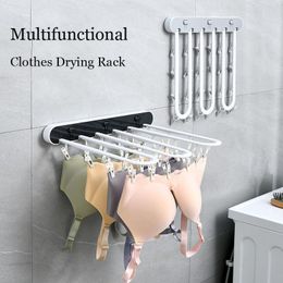 Organisation PunchFree Folding Hanger Multifunctional Wall Mounted Clips Toilet Indoor Balcony Drying Socks Artefact For Household/Travel