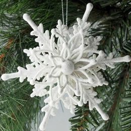 Christmas Decorations 6pcs 3D Snowflake Pendant Plastic Glitter Hanging Christmas Flower White Snowflake Christmas Tree Ornament for Home Party Decor 231129